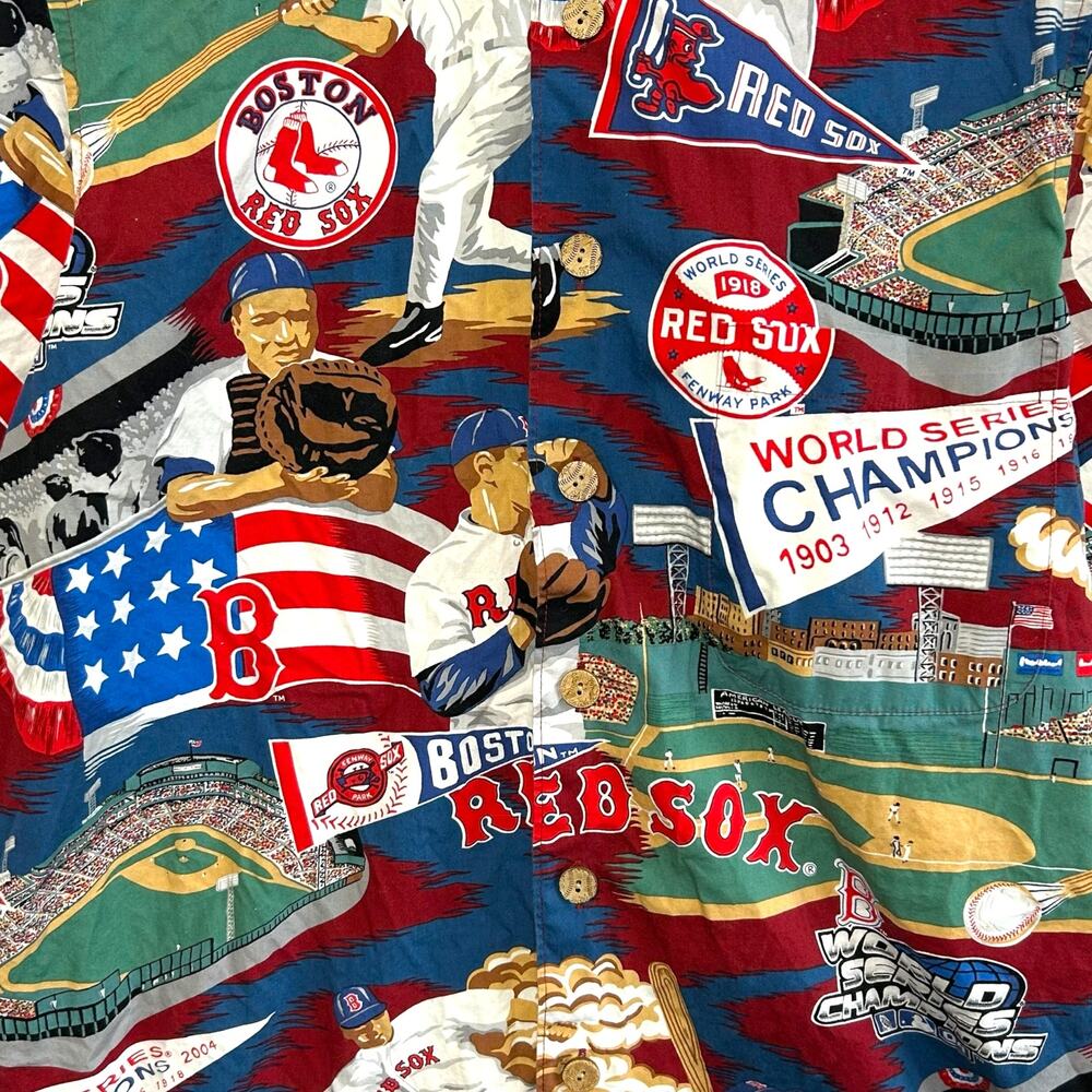 Reyn Spooner Red Sox Scenic Button Up Hawaiian Shirt Vintage Mens Sz S Red Y2K - Picture 4 of 6